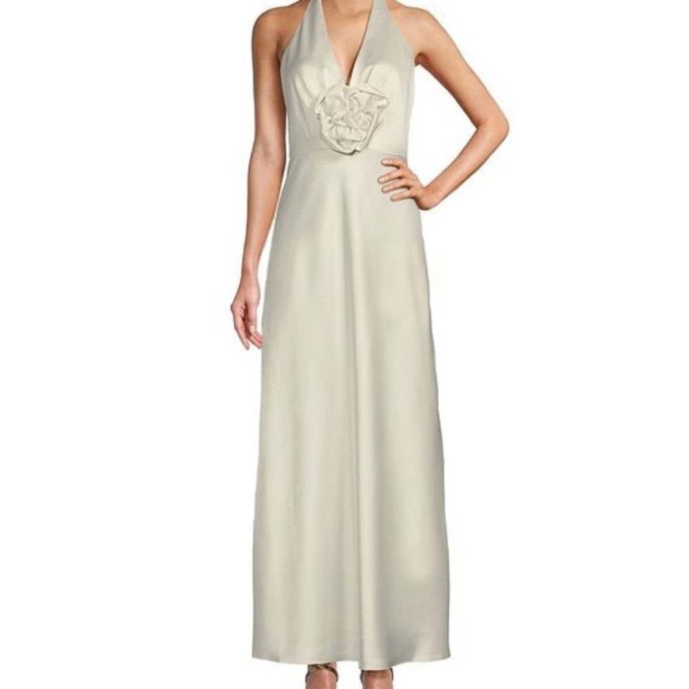 Antonio Melani Rosalea Rosette Satin Halter Dress